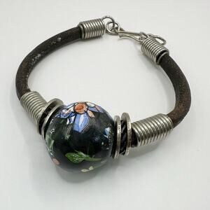 Unbranded Boho Bohemian Funky Single Painted Floral Ball Rubber Cord Bracelet